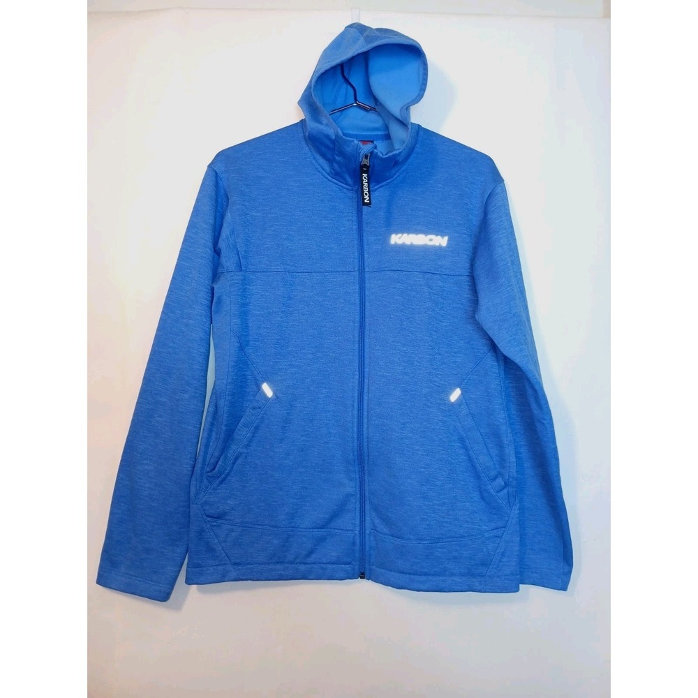 Karbon Mens Blue Full Zip Hoodie Jacket Size L Polyester Zip Pockets D142